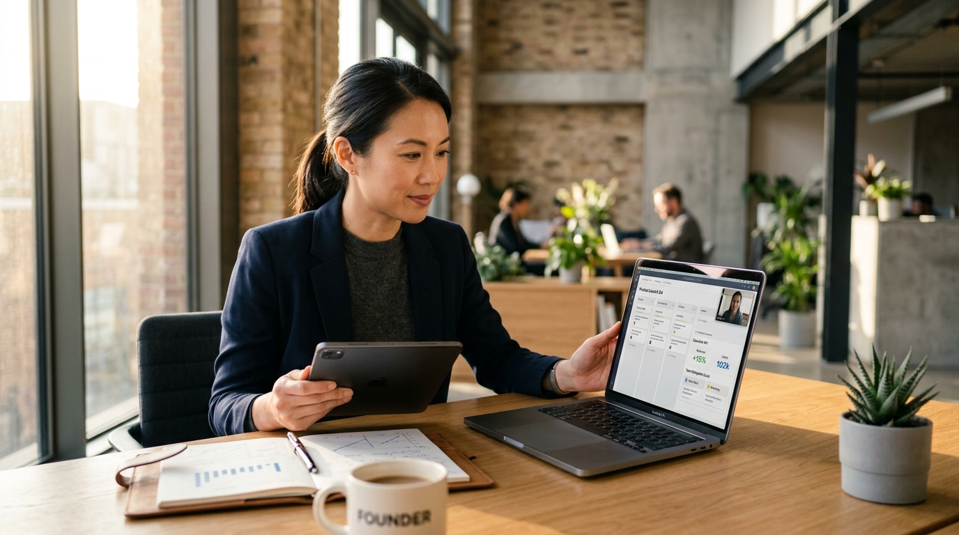 Executive collaborating on delegation workflows with a remote assistant
